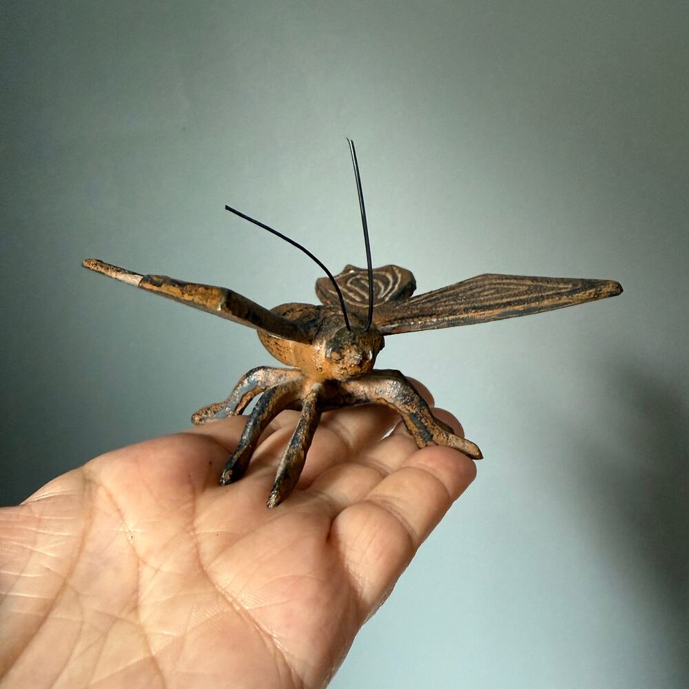 Vintage Cast Iron Butterfly Figurine Bronze Tone Insect Garden Decor Sculpture
